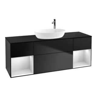 V&B Meuble sous lavabo Éclairage mural Finion 160 cm, Pl blanc mat, Rayure blanc mat laqué, bleu mat laqué