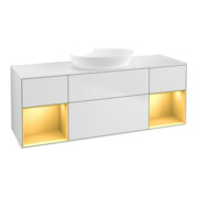 V&B Meuble sous lavabo Éclairage mural Finion 160 cm, placage bois, laqué or, blanc laqué