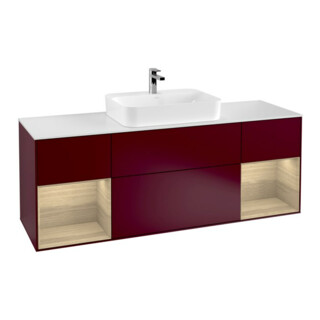 V&B Meuble sous-lavabo Éclairage mural Finion 160 cm, Plaque de fixation blanche, avec étagère ouverte, poignée métal