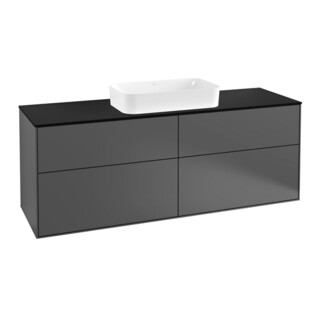 V&B Meuble sous lavabo Éclairage mural Finion 160x60,3 cm, plaque abattante bleue, anthracite mat