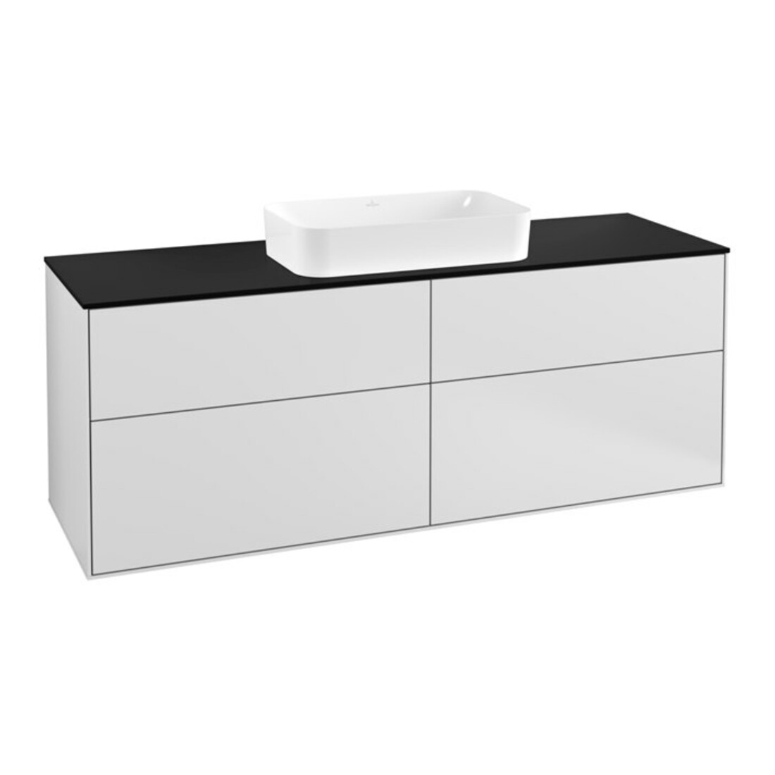 V&B Meuble sous lavabo Éclairage mural Finion 160x60,3cm, porte abattante bleue, blanc avec Lac