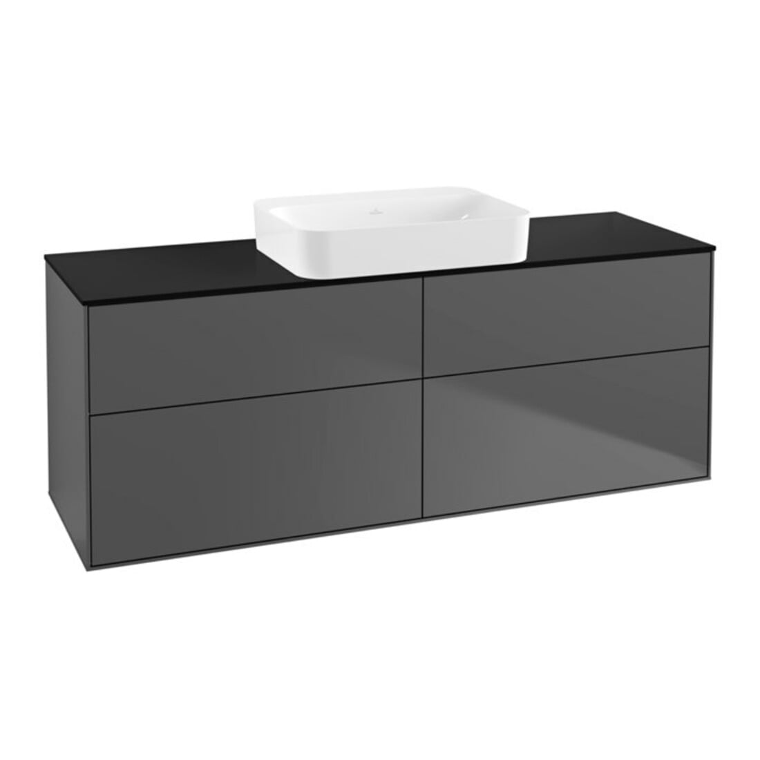 V&B Meuble sous lavabo Éclairage mural Finion 160x60,3x50,1 cm, bleu brillant, anthracite mat
