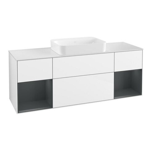 V&B Meuble sous lavabo Éclairage mural Finion 160x60,3x50,1 cm, Rg md m La, blanc brillant laqué