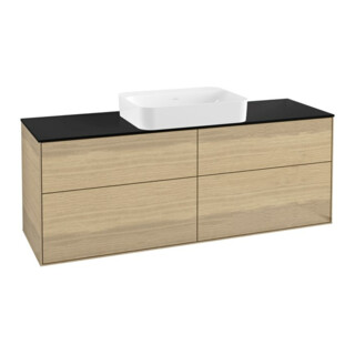 V&B Meuble sous lavabo Éclairage mural Finion 160x60,3x50,1cm, bleu brillant, placage chêne