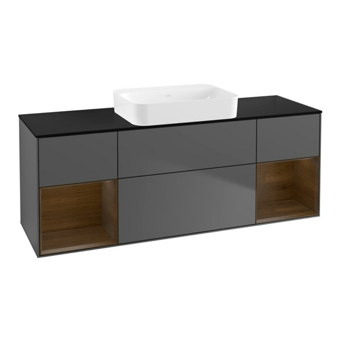 V&B Meuble sous lavabo Éclairage mural Finion 160x60,3x50,1cm, chêne régulier, anthracite m