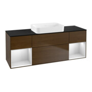 V&B Meuble sous lavabo Éclairage mural Finion 160x60,3x50,1cm, étagère bl. m Lac, noyer ven