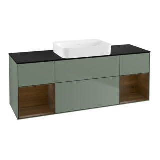 V&B Meuble sous-lavabo Éclairage mural Finion 160x60,3x50,1cm, Noyer régulé, Oli. m Lac