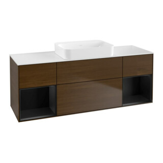 V&B Meuble sous-lavabo Éclairage mural Finion 160x60,3x50,1cm, Reg bleu m Lac, noyer ven