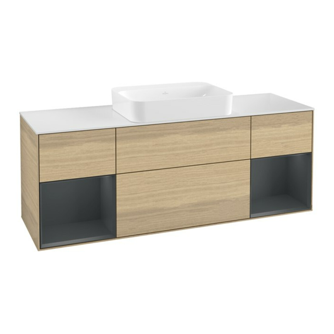V&B Meuble sous lavabo Éclairage mural Finion 160x60,3x50,1cm, Reg md m Lac, Oa Placage