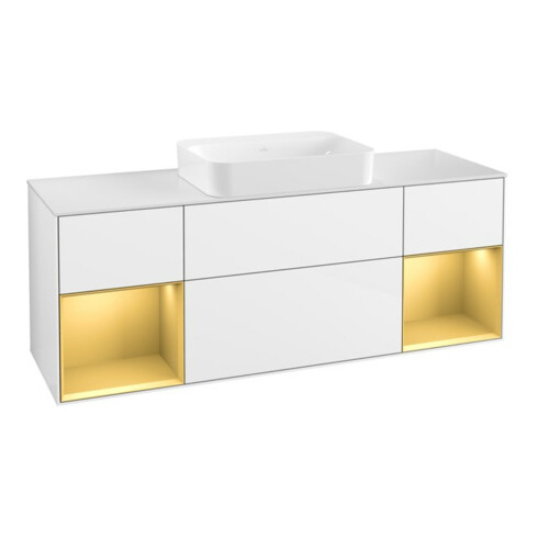 V&B Meuble sous lavabo Éclairage mural Finion 160x60,3x50,1cm, Rg g m Lac, blanc brillant Lac