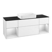 V&B Meuble sous lavabo Éclairage mural Finion 160x60,3x50,1cm, Rg w m Lac, blanc brillant Lac