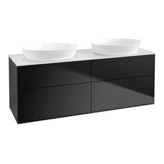 V&B Meuble sous lavabo Éclairage mural Finion 160x60 cm, plan lavabo blanc, façade bleue laquée