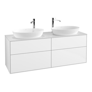V&B Meuble sous-lavabo Éclairage mural Finion 160x60 cm, plan lavabo blanc, laqué blanc brillant
