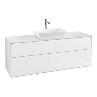 V&B Meuble sous lavabo Éclairage mural Finion 160x60 cm, plaque abd. bl. avec, laqué blanc brillant