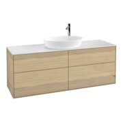 V&B Meuble sous lavabo Éclairage mural Finion 160x60 cm, Plaque abd. blanc mat, Placage chêne