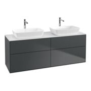 V&B Meuble sous-lavabo Éclairage mural Finion 160x60 cm, plaque de fermeture blanche, miroir bleu avec laque