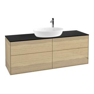 V&B Meuble sous lavabo Éclairage mural Finion 160x60cm, Pl. abd. bleu mat, Placage chêne