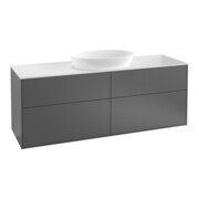 V&B Meuble sous lavabo Éclairage mural Finion 160x60cm, plan abattant bleu mat, poignée argent mat Lac