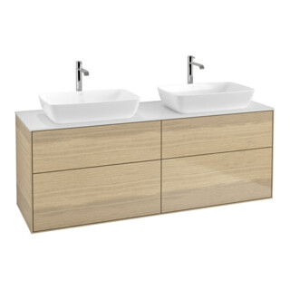 V&B Meuble sous lavabo Éclairage mural Finion 160x60cm, plaque d'habillage blanc mat, placage chêne