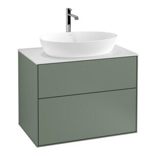 V&B Meuble sous lavabo Éclairage mural Finion 80x60,3 cm, panneau de fermeture blanc, poignée laquée