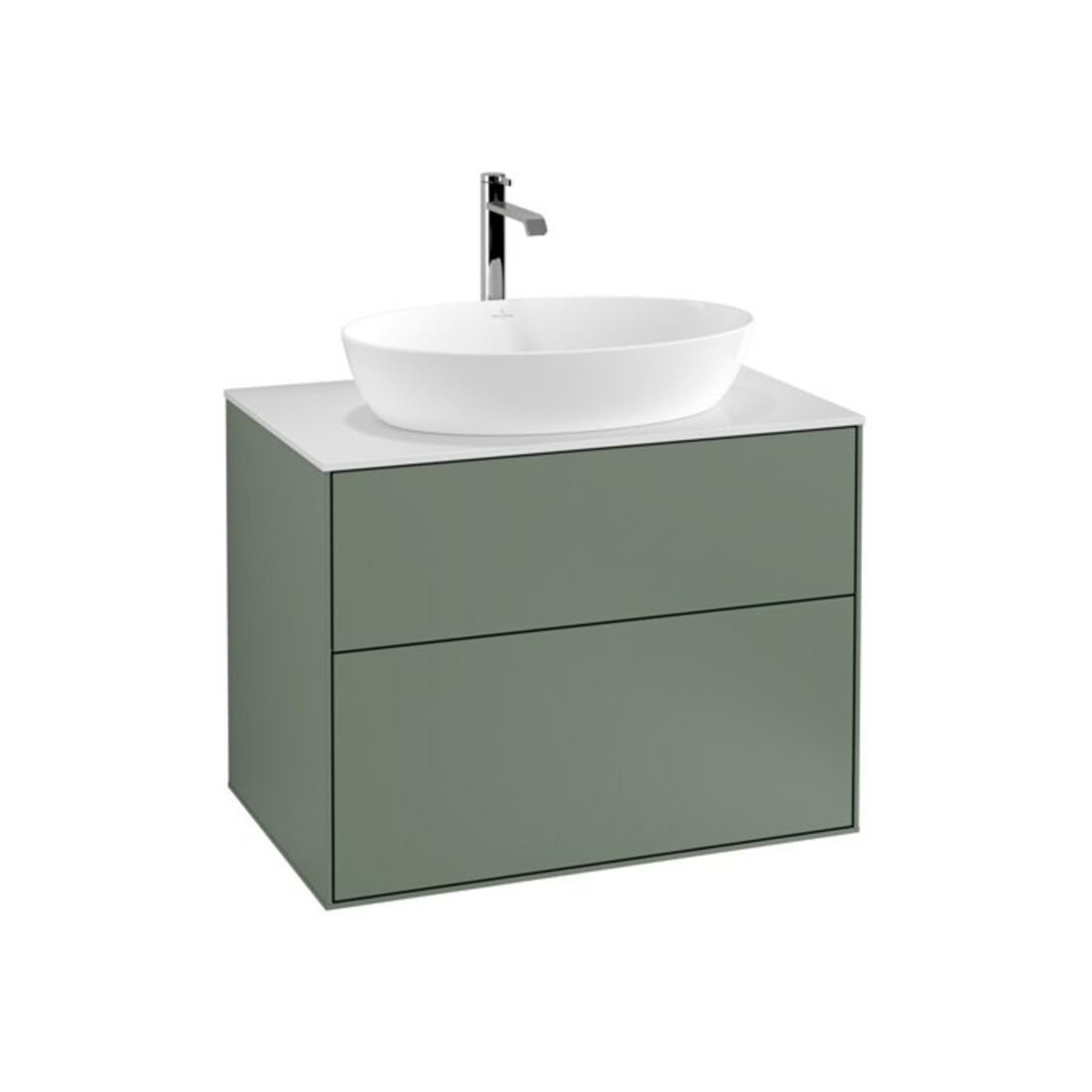 V&B Meuble sous lavabo Éclairage mural Finion 80x60,3 cm, panneau de fermeture blanc, poignée laquée
