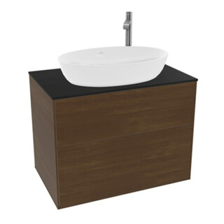 V&B Meuble sous-lavabo Éclairage mural Finion 80x60,3 cm, placage noyer, bleu m