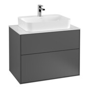 V&B Meuble sous lavabo Éclairage mural Finion 80x60,3 cm, plaque abattante bleue m, poignée argent m Lac