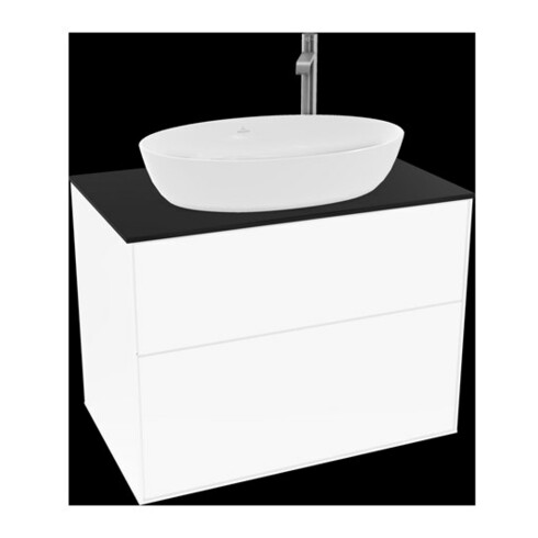 V&B Meuble sous lavabo Éclairage mural Finion 80x60,3 cm, plaque abd. bleue, bl. laqué