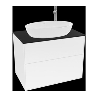 V&B Meuble sous lavabo Éclairage mural Finion 80x60,3 cm, plaque abd. bleue m, blanc brillant Lac