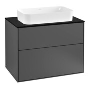 V&B Meuble sous lavabo Éclairage mural Finion 80x60,3 cm, plaque de fermeture bleue, anthracite mat