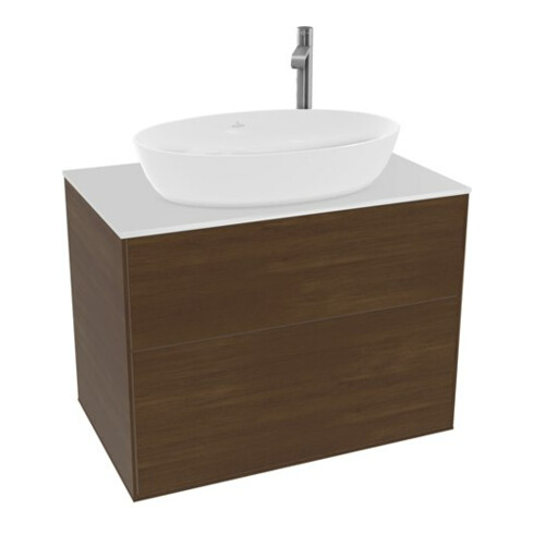 V&B Meuble sous lavabo Éclairage mural Finion 80x60,3cm, Pl. lat. bl. vernis noyer