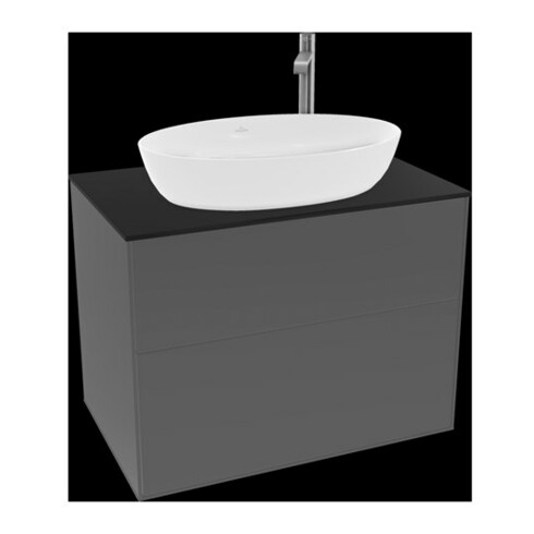 V&B Meuble sous-lavabo Éclairage mural Finion 80x60,3cm, Plan de toilette bleu m, Anthracite mat