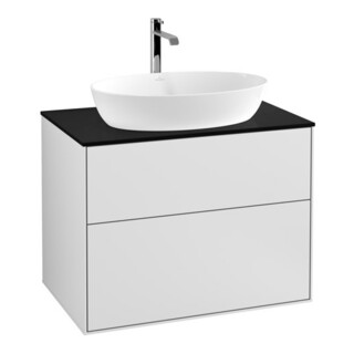 V&B Meuble sous lavabo Éclairage mural Finion 80x60,3cm, plaque abattante bleue, blanc laqué