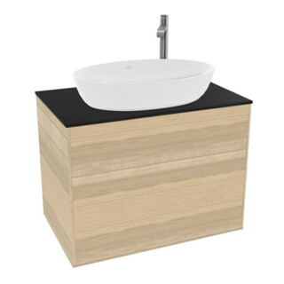 V&B Meuble sous lavabo Éclairage mural Finion 80x60,3cm, Plaque abd. bleu mat, Placage chêne