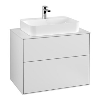 V&B Meuble sous lavabo Éclairage mural Finion 80x60,3cm, plaque de fermeture blanc laqué
