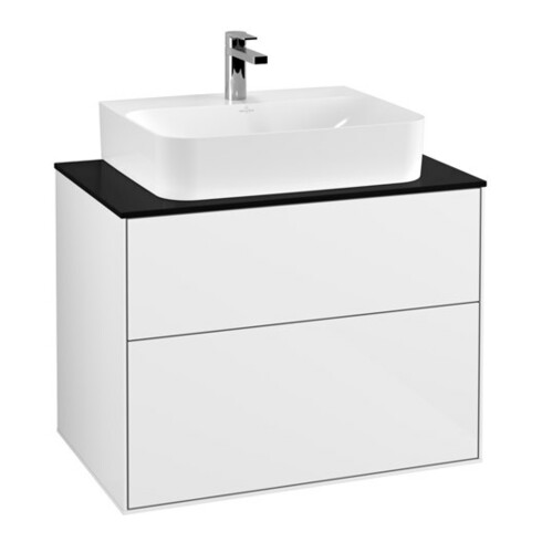 V&B Meuble sous lavabo Éclairage mural Finion 80x60,3x50,1 cm, bleu, blanc brillant. Lac