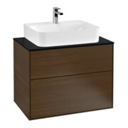 V&B Meuble sous lavabo Éclairage mural Finion 80x60,3x50,1cm, plaque abd. bleu m, noyer ven