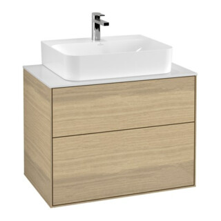 V&B Meuble sous lavabo Éclairage mural Finion 80x60,3x50,1cm, Plaque de fermeture blanche, Oa ven