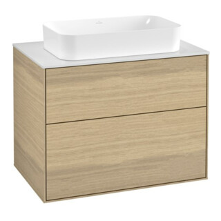 V&B Meuble sous lavabo Éclairage mural Finion 80x60,3x50,1mm, Blanc mat, Placage chêne