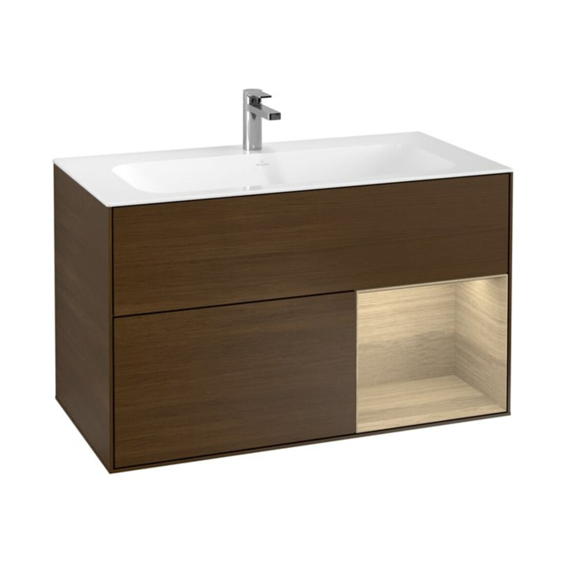 V&B Meuble sous-lavabo Éclairage mural Finion 99,6x59,1 cm, placage noyer, droite