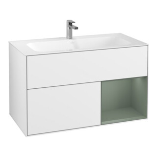 V&B Meuble sous lavabo Éclairage mural Finion 99,6x59,1 cm, Rg r Ol m Lac, blanc brillant Lac