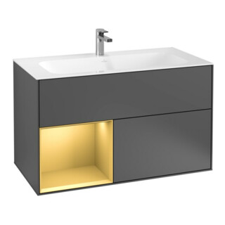 V&B Meuble sous lavabo Éclairage mural Finion 99,6x59,1cm, étagère g, anthracite mat
