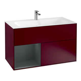 V&B Meuble sous lavabo Éclairage mural Finion 99,6x59,1cm, étagère gauche md bl. m Lac, Peo m