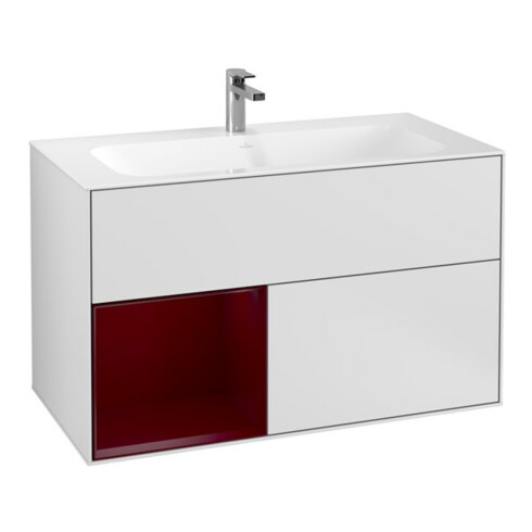 V&B Meuble sous-lavabo Éclairage mural Finion 99,6x59,1cm, étagère gauche Peo, blanc mat laqué