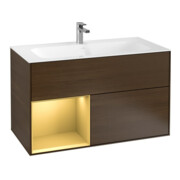 V&B Meuble sous-lavabo Éclairage mural Finion 99,6x59,1cm, étagère gauche, placage noyer