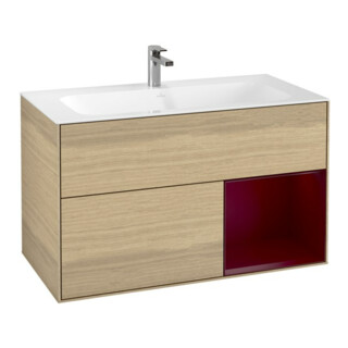 V&B Meuble sous-lavabo Éclairage mural Finion 99,6x59,1cm, Reg re Peony, Placage chêne