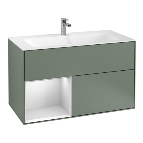 V&B Meuble sous-lavabo Éclairage mural Finion 99,6x59,1cm, Rg g bl. av. laq, oli. av. laq