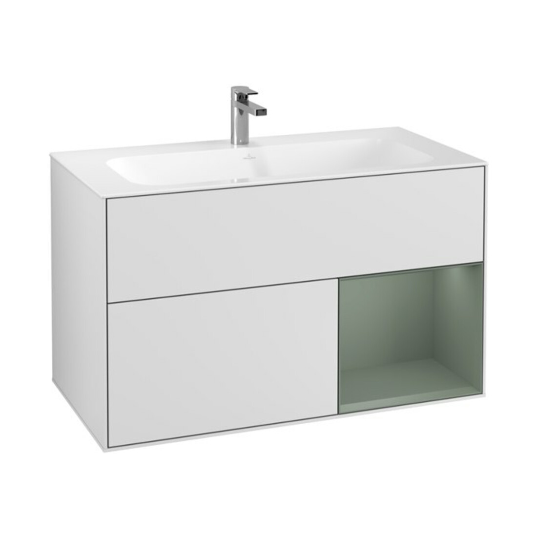 V&B Meuble sous lavabo Éclairage mural Finion 99,6x59,1cm, Rg re Oli. m Lac, blanc m Lac