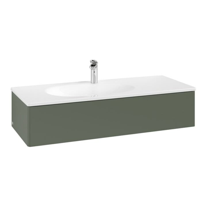 V&B Meuble sous lavabo Éclairage tiroir Antao 118,8x25,6x49,3cm, sans robinet, vert feuille avec poignée