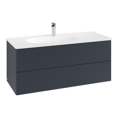 V&B Meuble sous lavabo Éclairage tiroir Antao 118,8x50,4x49,3cm, avec façade, en laque bleue mat